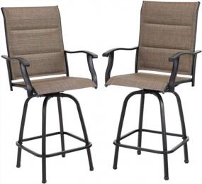 img 4 attached to PHI VILLA Swivel Bar Stools Outdoor Kitchen Bar Height Patio Chairs Padded Sling Fabric, All-Weather Patio Furniture, 2 Pack