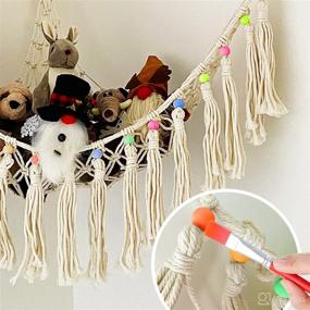 img 1 attached to 🧸 Macrame Boho Stuffed Animal Toy Hammock – Hanging Organizer Corner Holder with Gift Box – Large Nursery Décor for Stuffed Animals Toy Storage