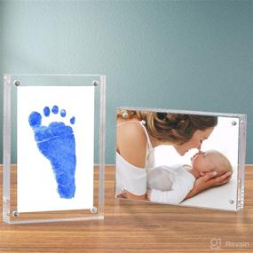 img 2 attached to 👣 Mocossmy Baby Footprint Kit - 4 x 6 Inches Acrylic Magnetic Picture Photo Frame & Inkless Handprint Footprint Pawprints Ink Pad Set - Desktop Display for Newborn, Baby Shower, Birthday, Pet Memorial Gifts