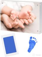 👣 mocossmy baby footprint kit - 4 x 6 inches acrylic magnetic picture photo frame & inkless handprint footprint pawprints ink pad set - desktop display for newborn, baby shower, birthday, pet memorial gifts logo