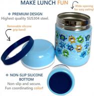 kids lunch box set with thermos - hot/cold food, bento-box, insulated stainless steel 10 oz 300 ml blue logo