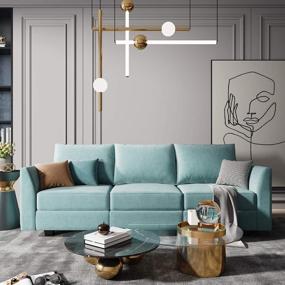 img 1 attached to Modular 3 Seater Convertible Sofa With Storage Seats For Small Spaces In Stylish Aqua Blue By HONBAY