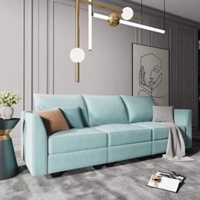 img 3 attached to Modular 3 Seater Convertible Sofa With Storage Seats For Small Spaces In Stylish Aqua Blue By HONBAY