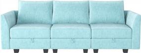 img 2 attached to Modular 3 Seater Convertible Sofa With Storage Seats For Small Spaces In Stylish Aqua Blue By HONBAY