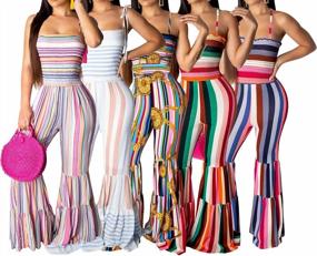 img 3 attached to Women'S Sexy Striped Sleeveless Jumpsuit - Wide Leg Flare Pants Bodycon Rompers One Piece Outfit