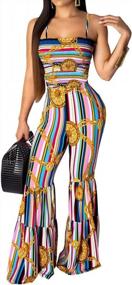 img 4 attached to Women'S Sexy Striped Sleeveless Jumpsuit - Wide Leg Flare Pants Bodycon Rompers One Piece Outfit