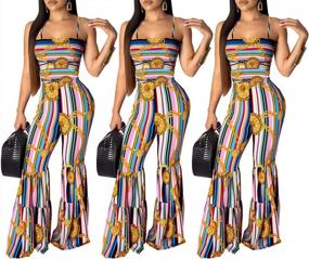 img 1 attached to Women'S Sexy Striped Sleeveless Jumpsuit - Wide Leg Flare Pants Bodycon Rompers One Piece Outfit