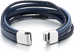 img 1 attached to Multi-Strand Navy Blue Braided Leather Wristband For Men And Women With Magnetic Steel Clasp By COOLSTEELANDBEYOND