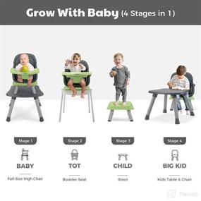 img 2 attached to 👶 VEEYOO 6 in 1 Baby High Chair - Eat & Grow with Convertible Infant Feeding Chair, Booster Seat, Toddlers Table & Chair Set - Removable Tray, Adjustable Legs, Safety Harness, Green