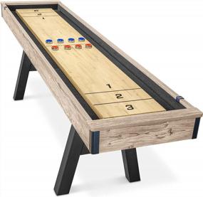 img 4 attached to Premium Shuffleboard Table Set - 9Ft With 8 Pucks, Wax, And Brush By GoSports