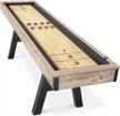 premium shuffleboard table set - 9ft with 8 pucks, wax, and brush by gosports logo