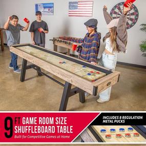 img 3 attached to Premium Shuffleboard Table Set - 9Ft With 8 Pucks, Wax, And Brush By GoSports