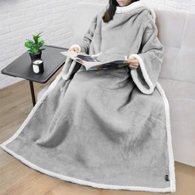 img 4 attached to Pamper Yourself With PAVILIA Premium Sherpa Fleece Blanket With Sleeves - Ultra-Soft & Warm, Perfect Gift For Women, Moms, And Wives (Light Gray)