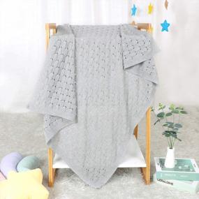 img 3 attached to Soft 100% Cotton Knit Baby Blanket For Boys & Girls - 40 X 30 Inch (Grey)