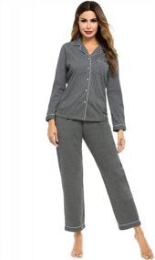 img 3 attached to Soft And Stylish Women'S 100% Cotton Long Sleeve Pajama Sets With Button Down And Pockets - ColorfulLeaf Sleepwear For Comfortable Lounging