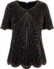 img 4 attached to Women'S 1920S Vintage Sequin Embellished Beaded Blouse Tunic With Art Deco Scalloped Hem