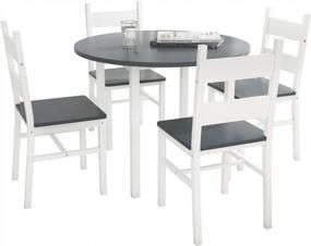 img 4 attached to Mecor 5-Piece Kitchen Dining Round Table Set, Modern Solid Wood Round Table W/ 4 Chairs For Home Kitchen Dining Room Furniture, Grey