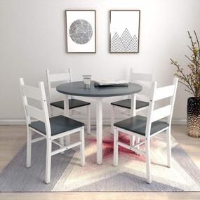 img 3 attached to Mecor 5-Piece Кухонный обеденный круглый стол, современный круглый стол из цельного дерева с 4 стульями для домашней кухни, мебель для столовой, серый