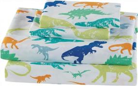 img 2 attached to 🦖 DinoGreen Luxury Home Collection Kids Twin Sheet Set in White, Blue, Green, and Orange - 3-Piece set