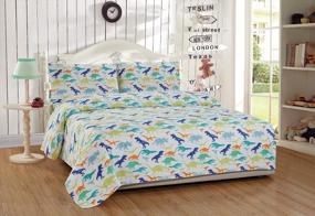 img 1 attached to 🦖 DinoGreen Luxury Home Collection Kids Twin Sheet Set in White, Blue, Green, and Orange - 3-Piece set