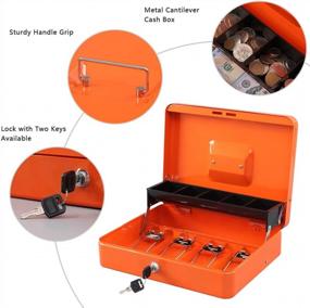 img 3 attached to X-Large Orange KYODOLED Cash Box W/ Money Tray, Key Lock & Cantilever Design - 11.81L X 9.45W X 3.54H Inches