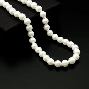 img 1 attached to Женское длинное ожерелье из имитации стеклянного жемчуга толщиной 8 мм, многослойное эффектное ожерелье - длина 57 дюймов
