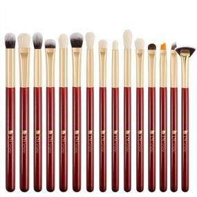 img 4 attached to DUcare Eye Makeup Brushes 15Pcs Red Eyeshadow Makeup Brushes Set With Soft Synthetic Hairs & Real Wood Handle For Eyeshadow, Eyebrow, Eyeliner, Blending
