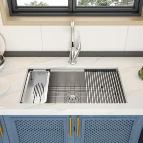 img 2 attached to 33 Inch Undermount Kitchen Sink With Ledge Workstation - GhomeG 18 Gauge Stainless Steel Single Bowl Basin
