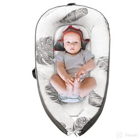 img 4 attached to 🌿 Gray Leaves Baby Lounger for Newborn - Co-Sleeper, Soft and Breathable Cotton, Lightweight Portable Infant Sleeping Crib, Machine Washable, Upgraded Zipper