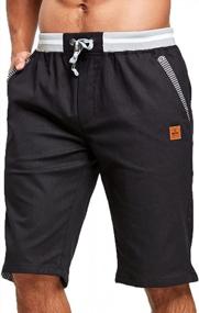 img 3 attached to Men'S Cotton Summer Beach Shorts With Elastic Waist & Pockets - Classic Fit Casual Style