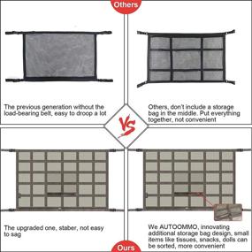 img 1 attached to 🚗 Upgraded Large Car Ceiling Storage Net - AUTOOMMO 35.4" x 25.6" - Strengthened Load-Bearing Adjustable Double-Layer Mesh Car Roof Organizer for SUV Long Trip Camping, Khaki