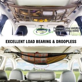 img 3 attached to 🚗 Upgraded Large Car Ceiling Storage Net - AUTOOMMO 35.4" x 25.6" - Strengthened Load-Bearing Adjustable Double-Layer Mesh Car Roof Organizer for SUV Long Trip Camping, Khaki