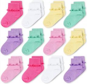 img 4 attached to CozyWay Baby Girls Socks 6/12 Pack - Ruffle Ripple Edge, Turn Cuff Ankle Socks For Toddlers & Infants 0-12 Months To 1T-5T