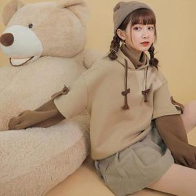 img 3 attached to Women'S Autumn Patchwork Sweatshirt: Mimacoo Bear Hoodie With Cute Personality Bag