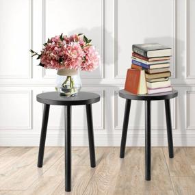 img 3 attached to Stylish Mid Century Wood Plant Stand And Side Table - Ideal For Home Decor - 15.8’’ Tall With Round Flower Pot Holder (Pot And Plant NOT Included) In Chic Black Finish