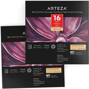 img 4 attached to Create Professional Art With Arteza Black Acrylic Paper Pad - 2 Pack, 6 X 6 Inches, 246-Lb Painting Pad For Acrylic And Oil Painting, Drawing And Sketching