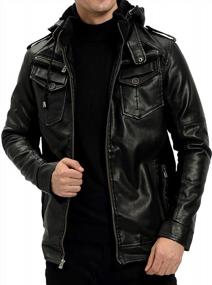 img 4 attached to Men'S PU Leather Biker Jacket With Stand Collar, Zipper Pockets, And Motorcycle Style - Black, Medium