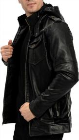 img 1 attached to Men'S PU Leather Biker Jacket With Stand Collar, Zipper Pockets, And Motorcycle Style - Black, Medium