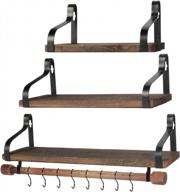 rustic wood wall shelves with removable towel holder - set of 3 floating shelves for kitchen, bedroom, living room, bathroom, office and more by pozean logo