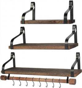 img 4 attached to Rustic Wood Wall Shelves With Removable Towel Holder - Set Of 3 Floating Shelves For Kitchen, Bedroom, Living Room, Bathroom, Office And More By POZEAN