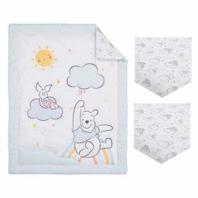 img 4 attached to Disney Winnie The Pooh Hello Sunshine Mini Crib Bedding Set - White And Aqua Piglet, Rainbow, Clouds, And Sun Design
