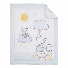 img 3 attached to Disney Winnie The Pooh Hello Sunshine Mini Crib Bedding Set - White And Aqua Piglet, Rainbow, Clouds, And Sun Design