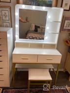 img 1 attached to Tribesigns Vanity Table Set With Lighted Mirror & Stool, Makeup Vanity Dressing Table With 9 Lights, 2 Drawers And Storage Shelves For Bedroom, Gold Vanity Desk For Women Girls (White) review by Kev See