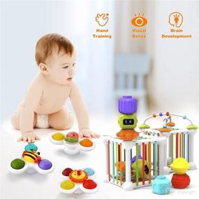 img 3 attached to 🧩 Montessori Sensory Toys for 1-2 Year Old Boy Girl - Colorful Cube with 12-Piece Multi Sensory Set, Shape Sorter and Suction Baby Toys - Ideal for Babies 12-18 Months