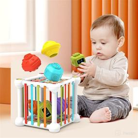 img 1 attached to 🧩 Montessori Sensory Toys for 1-2 Year Old Boy Girl - Colorful Cube with 12-Piece Multi Sensory Set, Shape Sorter and Suction Baby Toys - Ideal for Babies 12-18 Months