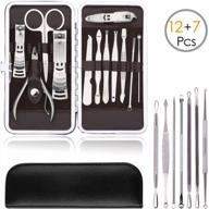 kingmas 19-piece stainless steel manicure pedicure set with nail clippers, blackhead remover, pimple and acne removal tools and travel case - complete grooming kit логотип