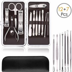 img 4 attached to KINGMAS 19-Piece Stainless Steel Manicure Pedicure Set With Nail Clippers, Blackhead Remover, Pimple And Acne Removal Tools And Travel Case - Complete Grooming Kit