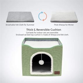 img 2 attached to 🐱 Bedsure Indoor Cat Beds - Large Cat House for Pet Cat Cave with Cat Scratch Pad and Fluffy Ball Hanging, Foldable Cat Hideaway, 16.5x16.5x14 inches