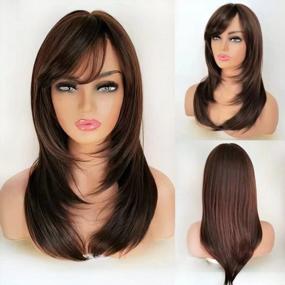 img 4 attached to Enhance Your Look With Auflaund'S Long Straight Brown Wig - 21 Inches Heat Resistant Hair Replacement With Side Bangs For Daily Wear