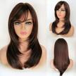 enhance your look with auflaund's long straight brown wig - 21 inches heat resistant hair replacement with side bangs for daily wear logo